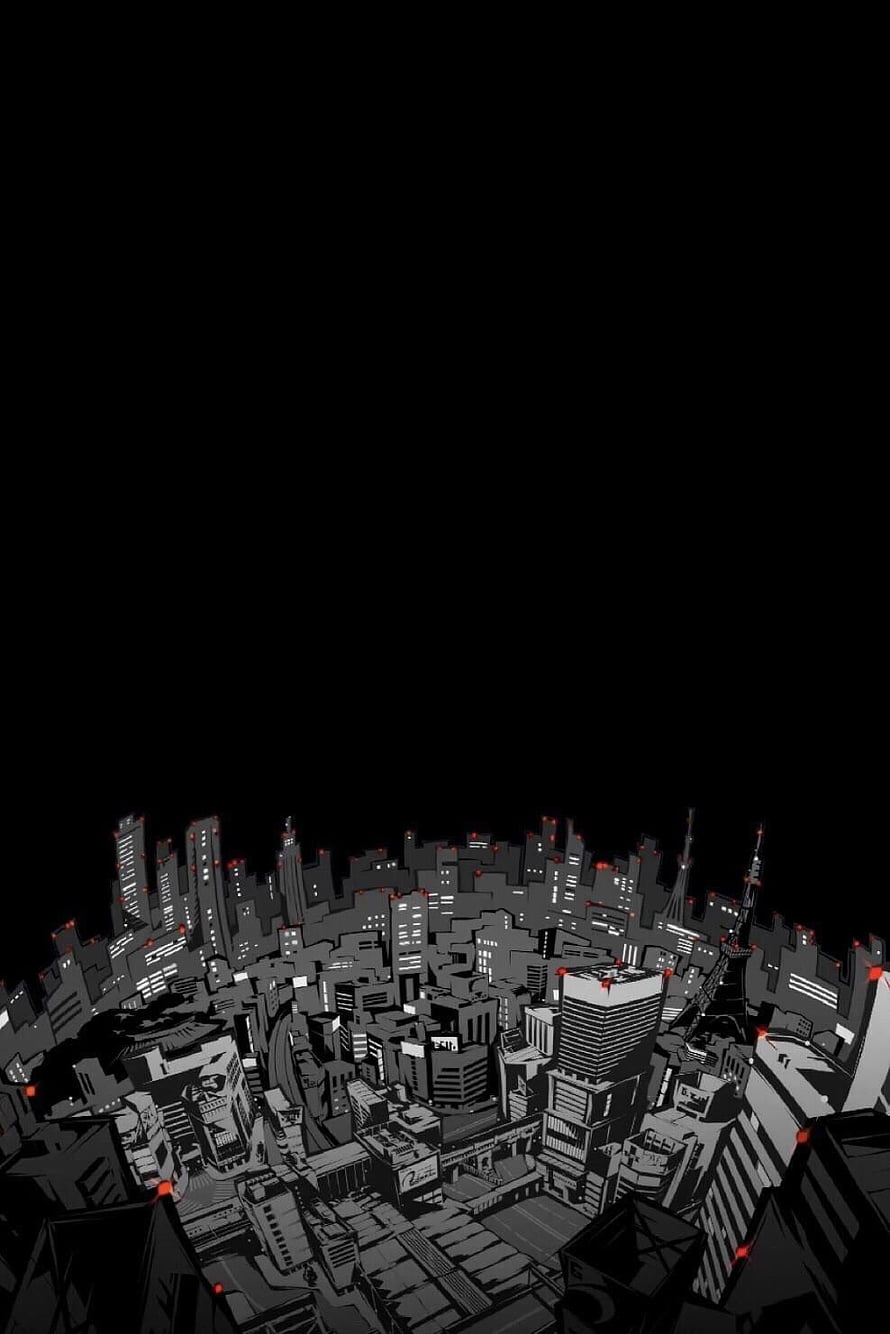 Persona 5 Cityscape at Night with Red Accents and Dark Sky HD phone wallpaper