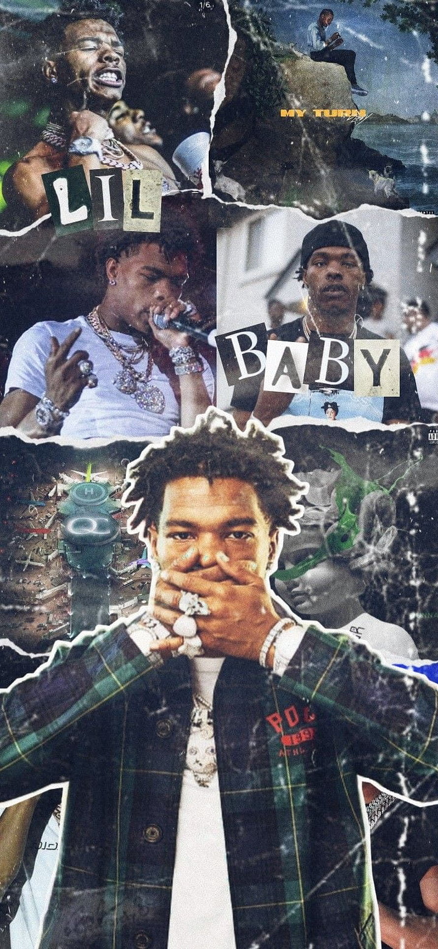 Lil Baby Collage Wallpaper Featuring Multiple Photos and Album Artwork HD phone wallpaper