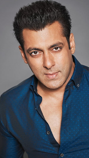 Salman Khan Studio Portrait in Blue Patterned Shirt, Salman Khan, Hero HD phone wallpaper