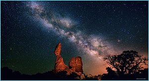 Milky Way Galaxy Arching Over Desert Rock Formations and Acacia Tree Silhouette HD wallpaper