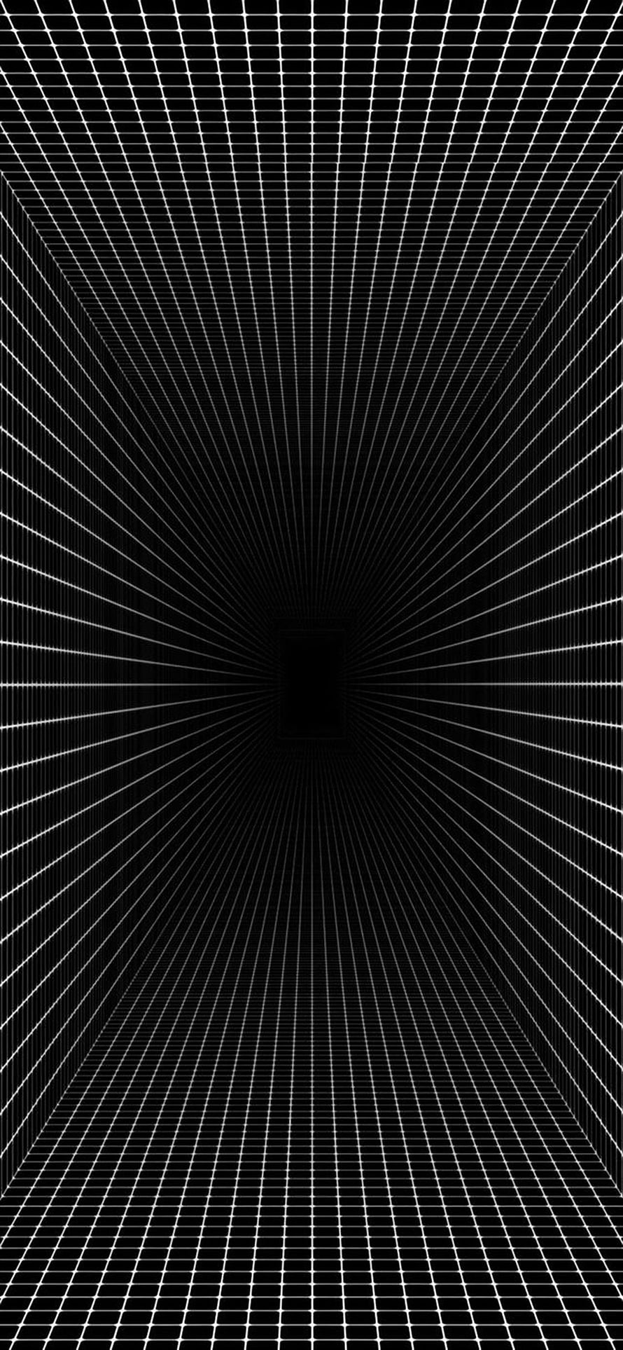 Black and White Perspective Grid Tunnel with Radiating Lines and Central Vanishing Point HD phone wallpaper
