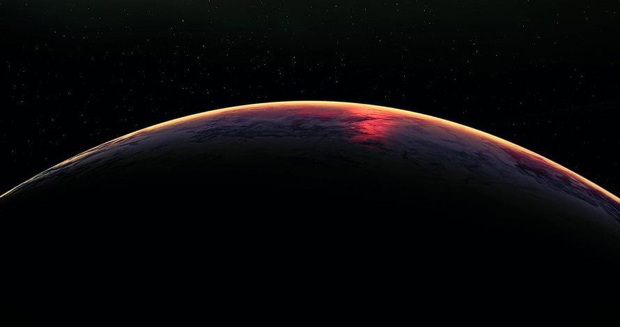 Dramatic Planet Horizon with Fiery Atmospheric Glow Against Deep Space HD wallpaper