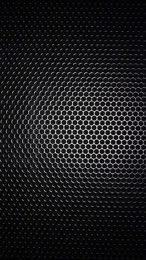 Black Perforated Metal Mesh with Radial Gradient and Hexagonal Pattern HD phone wallpaper