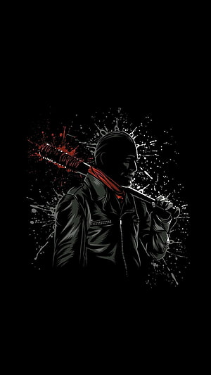 Negan from The Walking Dead Carrying Lucille in a Dark Vector Illustration HD phone wallpaper