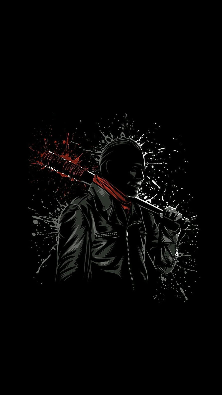 Negan from The Walking Dead Carrying Lucille in a Dark Vector Illustration HD phone wallpaper