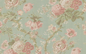 Vintage Toile De Jouy Floral Pattern Wallpaper With Soft Pink Roses And Sage Green Background HD wallpaper