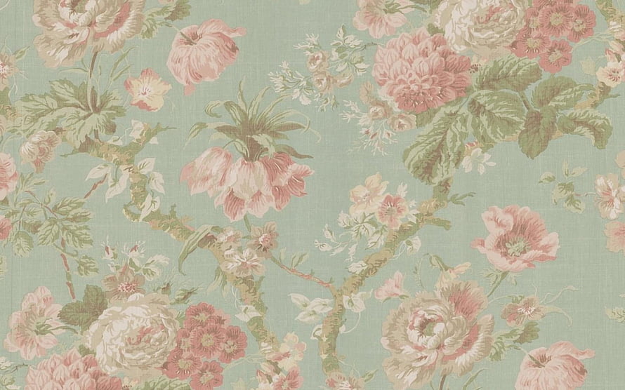 Vintage Toile De Jouy Floral Pattern Wallpaper With Soft Pink Roses And Sage Green Background HD wallpaper