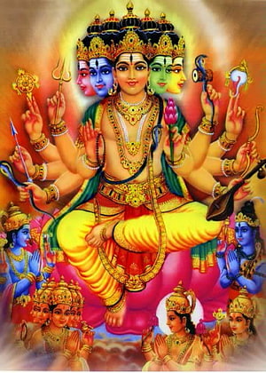 Lord Vishwakarma Divine Multi-Headed Deity Illustration with Traditional Hindu Iconography HD phone wallpaper