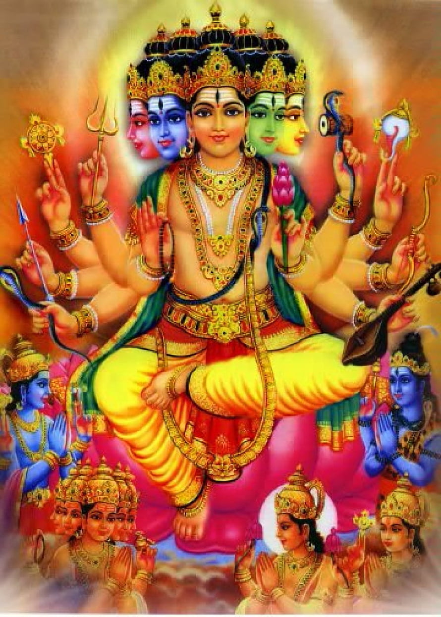 Lord Vishwakarma Divine Multi-Headed Deity Illustration with Traditional Hindu Iconography HD phone wallpaper