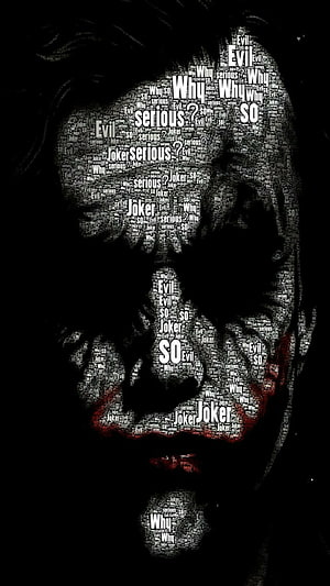 The Dark Knight Joker Word Art Portrait with Red Smile and Black Background HD phone wallpaper