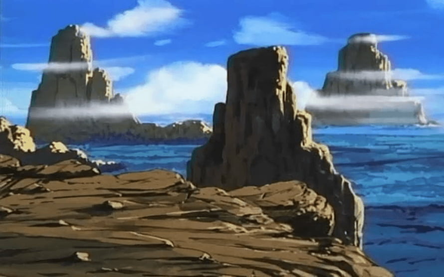 Dragon Ball Z Rocky Coastal Landscape with Towering Sea Stacks and Blue Ocean HD wallpaper