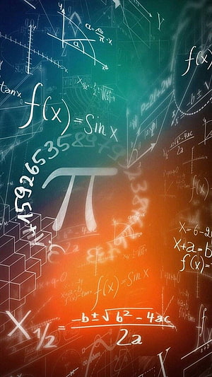 Abstract Mathematics Wallpaper Featuring Pi Symbol and Algebraic Equations on a Gradient Background HD phone wallpaper