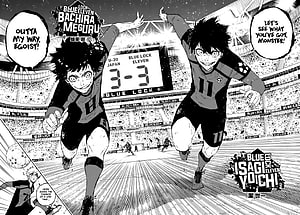 Blue Lock Manga Panel: Bachira and Isagi Sprinting in Stadium Match HD wallpaper