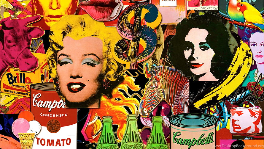 Andy Warhol Pop Art Collage Featuring Marilyn Monroe, Campbell's Soup Cans, and Iconic Screen Prints HD wallpaper