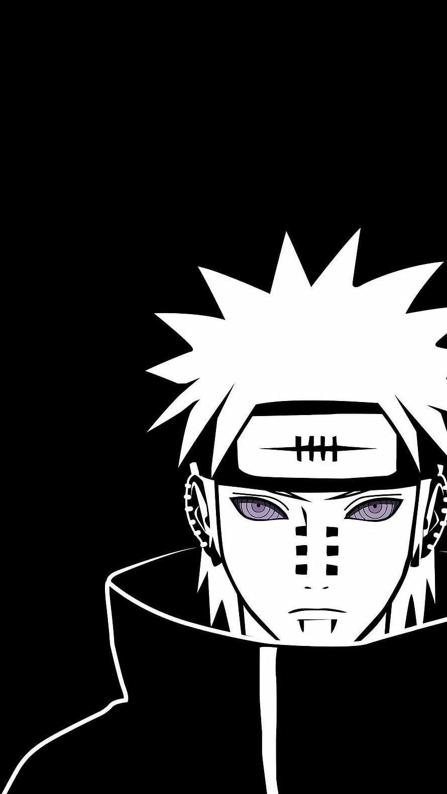 Pain from Naruto in High Contrast Black and White Anime Portrait HD phone wallpaper