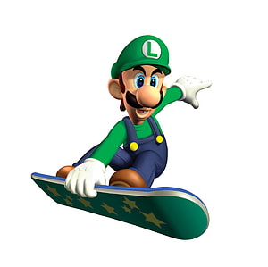 Luigi Riding a Starboard Snowboard in Super Mario Bros 3D Render HD wallpaper