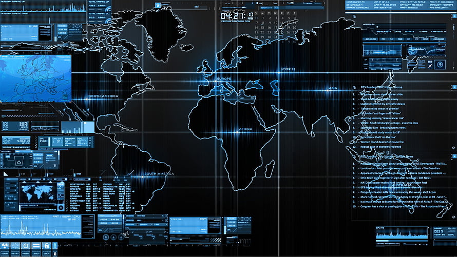 Futuristic Cybersecurity Dashboard With Global World Map And Data Analytics Interface HD wallpaper