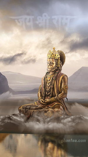 Hanuman Meditation Statue Seated on Clouds with Jai Shri Ram Text, hanuman for – Jai shri ram – Ghantee, Hanuman Meditation HD phone wallpaper