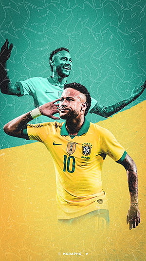 Neymar Brazil National Team Number 10 Jersey Celebration Artwork HD phone wallpaper