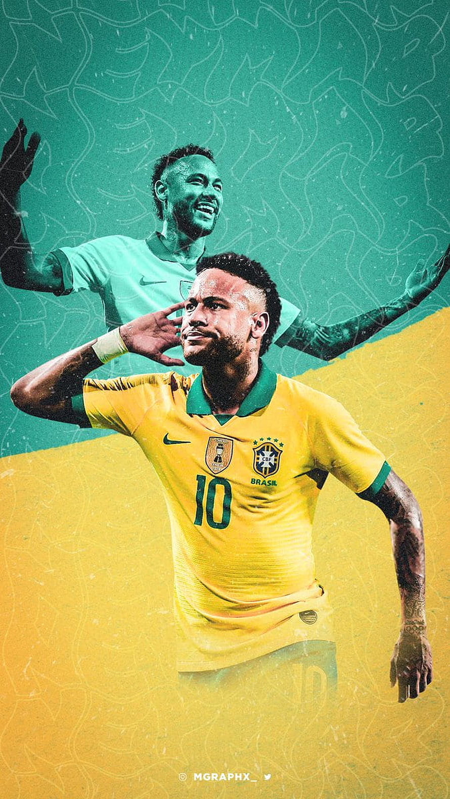 Neymar Brazil National Team Number 10 Jersey Celebration Artwork HD phone wallpaper