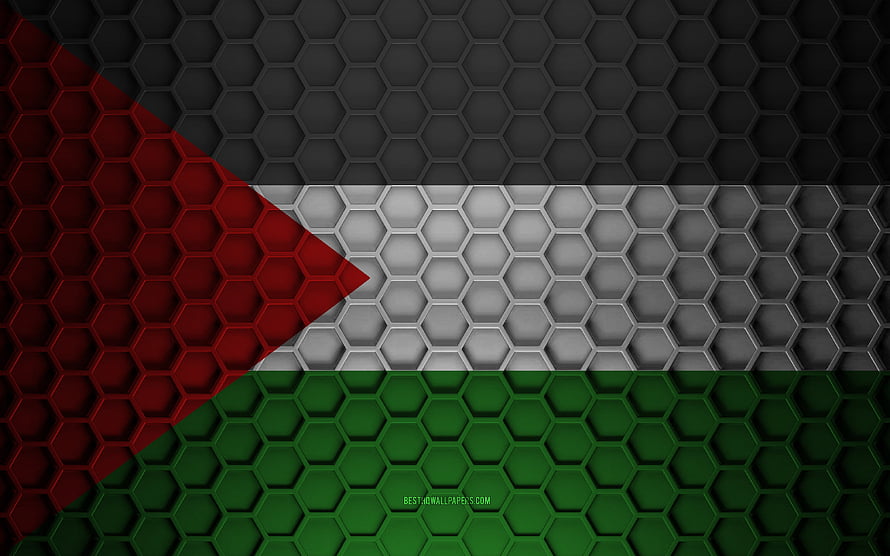 Palestine Flag Rendered in 3D Hexagonal Metal Texture with Red White Green Black Bands HD wallpaper