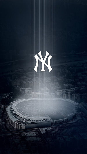 New York Yankees Logo Over Aerial View of Stadium in Dark Blue Tones HD phone wallpaper