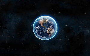 Planet Earth Floating in Deep Space with Starry Background and Atmospheric Glow HD wallpaper