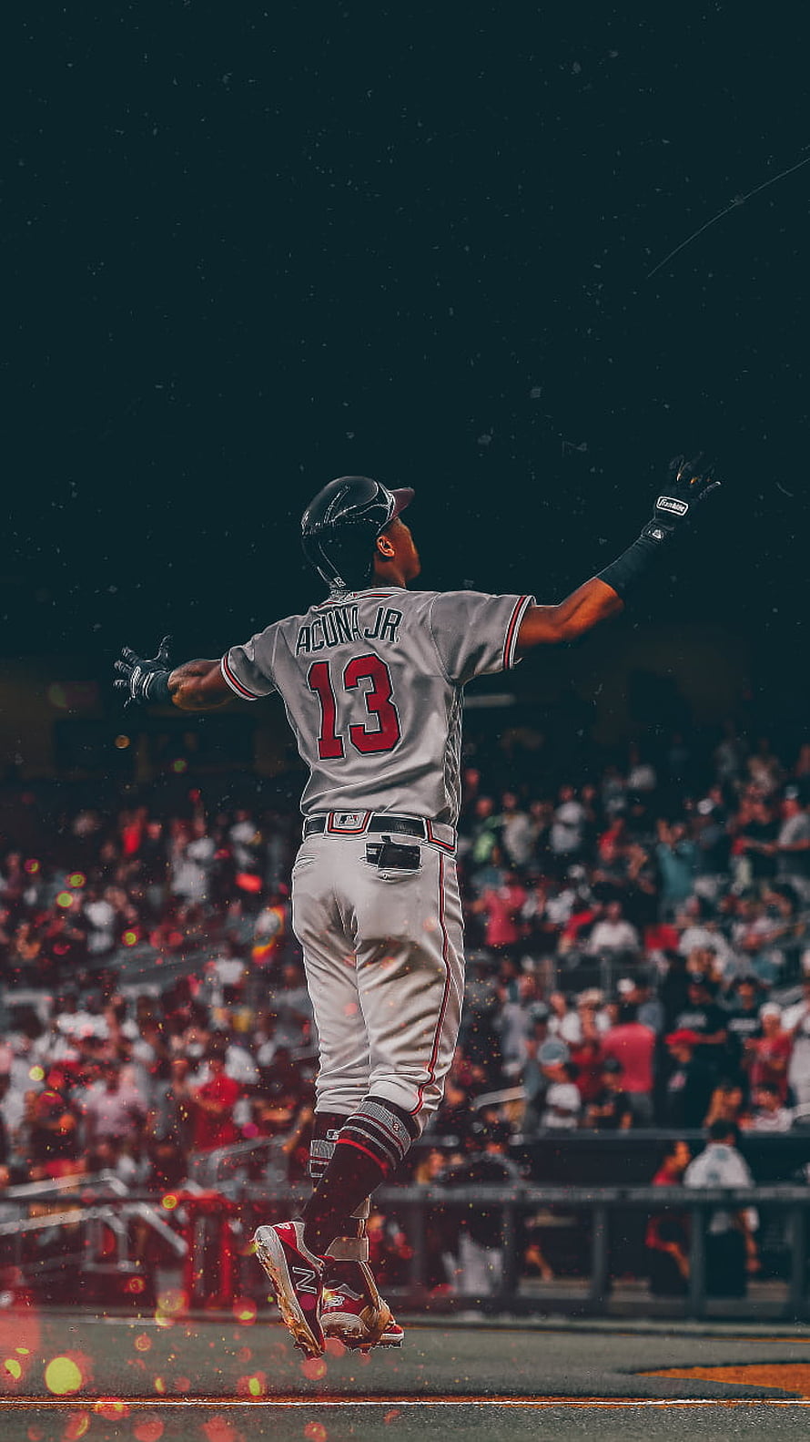 Ronald Acuna Jr. Celebrating in Atlanta Braves Uniform at Night Game HD phone wallpaper
