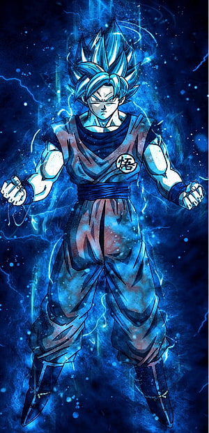 Goku Super Saiyan Blue with Electric Aura in Dragon Ball Super Anime Artwork HD phone wallpaper