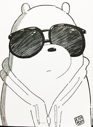 Ice Bear from We Bare Bears Wearing Sunglasses and Hoodie in Black and White Sketch HD phone wallpaper