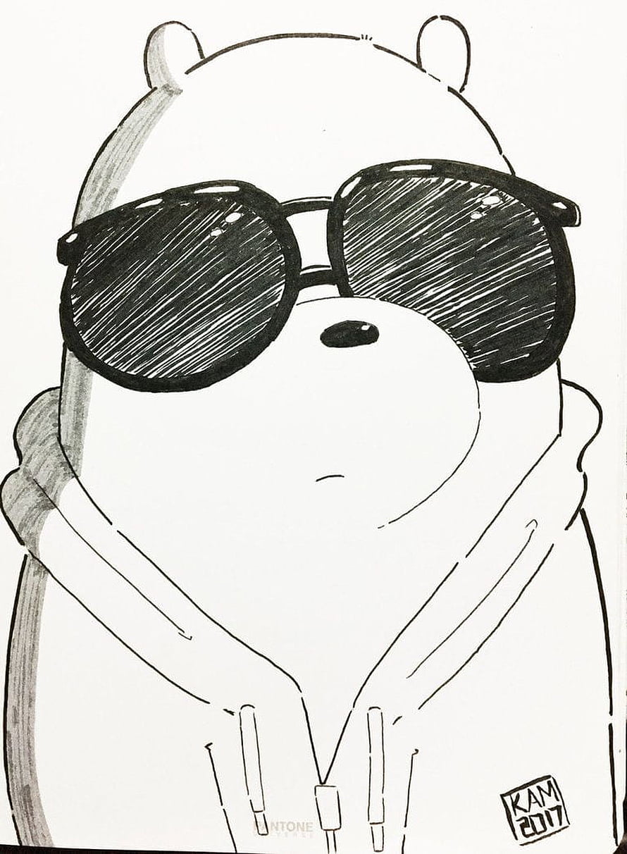 Ice Bear from We Bare Bears Wearing Sunglasses and Hoodie in Black and White Sketch HD phone wallpaper