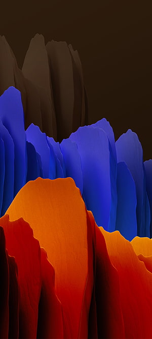 Vibrant Abstract Mountain Landscape with Bold Blue and Orange Layers on Dark Background HD phone wallpaper