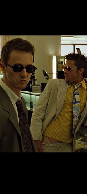 Edward Norton and Brad Pitt as Tyler Durden in Fight Club cinematic still HD phone wallpaper