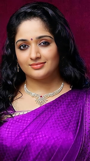 Kavya Madhavan Portrait in Purple Saree with Traditional Gold Necklace and Bindu HD phone wallpaper