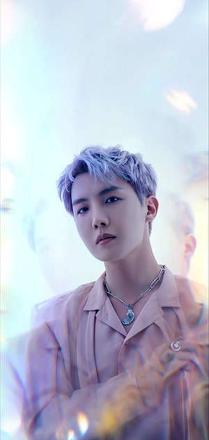 J-Hope BTS Portrait with Silver Hair and Chain Necklace in Soft Pastel Light HD phone wallpaper