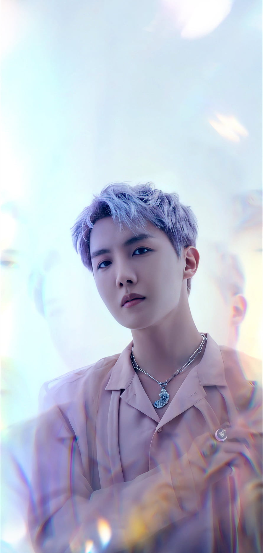 J-Hope BTS Portrait with Silver Hair and Chain Necklace in Soft Pastel Light HD phone wallpaper