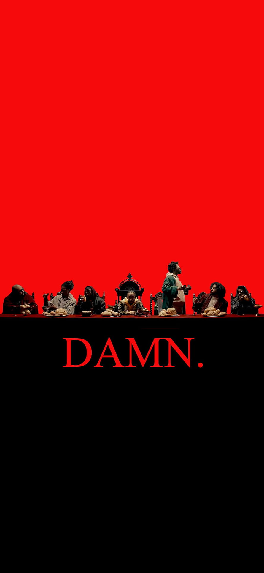 Kendrick Lamar DAMN. Album Cover Artwork with Red Background and Black Table Scene HD phone wallpaper