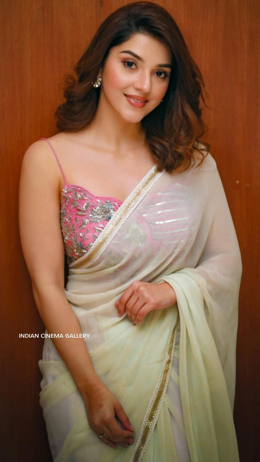 Mehreen Kaur Pirzada in an Elegant Pastel Saree with Embroidered Blouse HD phone wallpaper