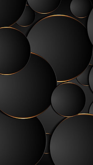 Elegant 3D Black Circles with Gold Rim Lighting Abstract Geometric Pattern HD phone wallpaper