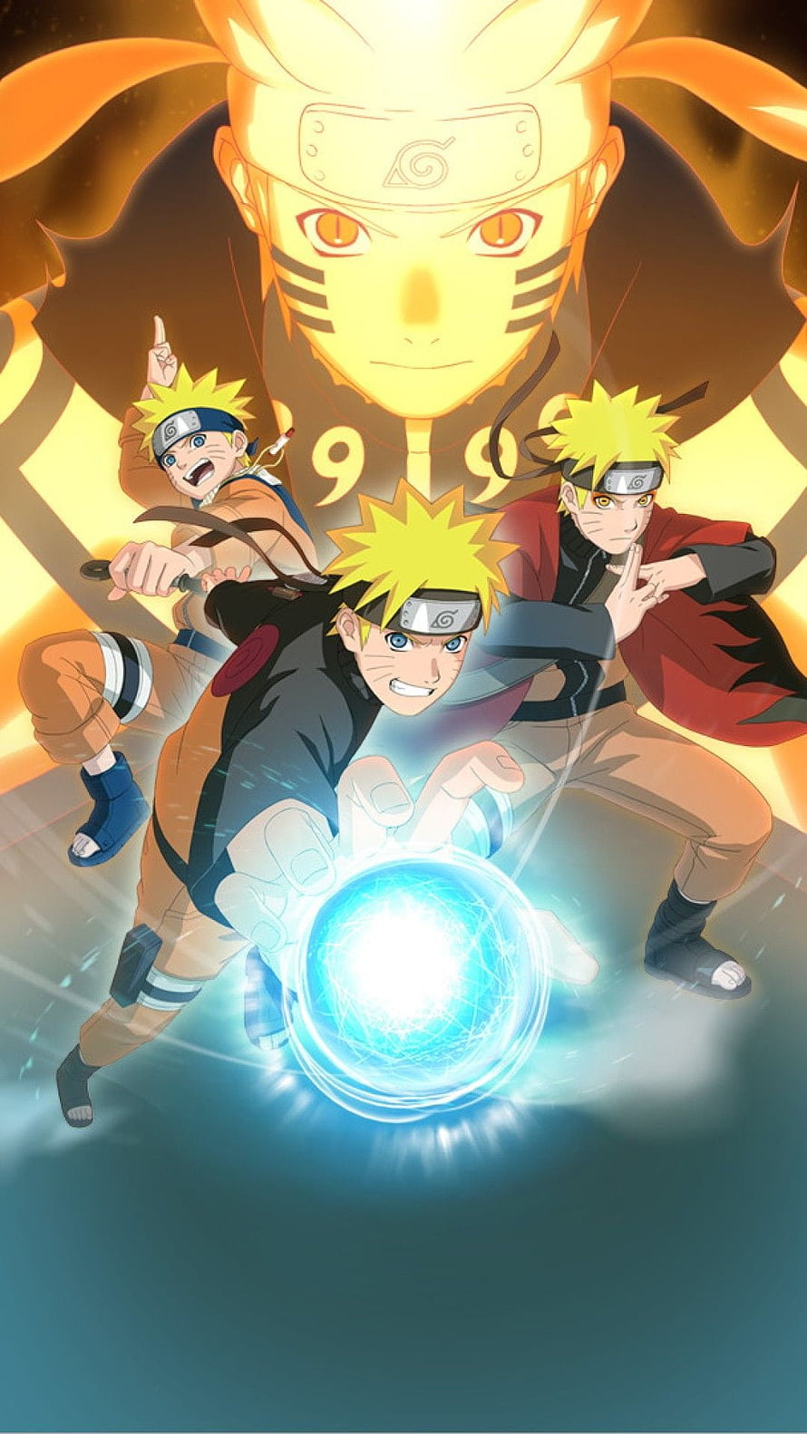 Naruto Uzumaki Shippuden Anime Artwork with Rasengan and Sage Mode Aura HD phone wallpaper
