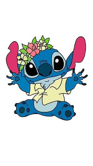 Cute Stitch Wearing A Flower Crown And Aloha Shirt In A Cartoon Illustration HD phone wallpaper