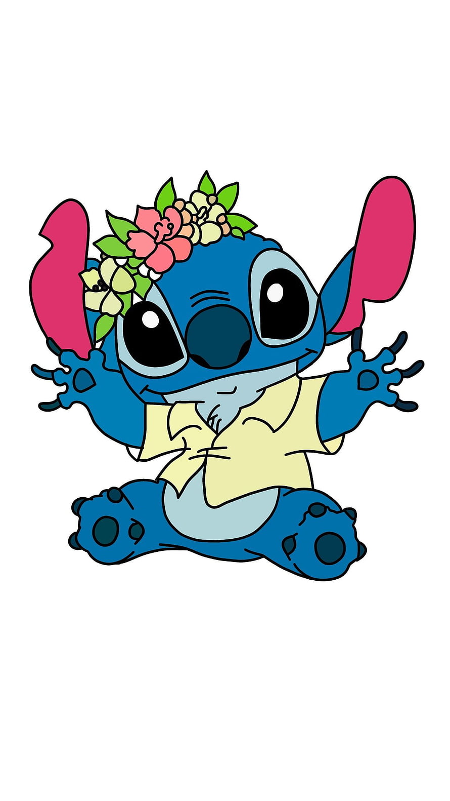 Cute Stitch Wearing A Flower Crown And Aloha Shirt In A Cartoon Illustration HD phone wallpaper