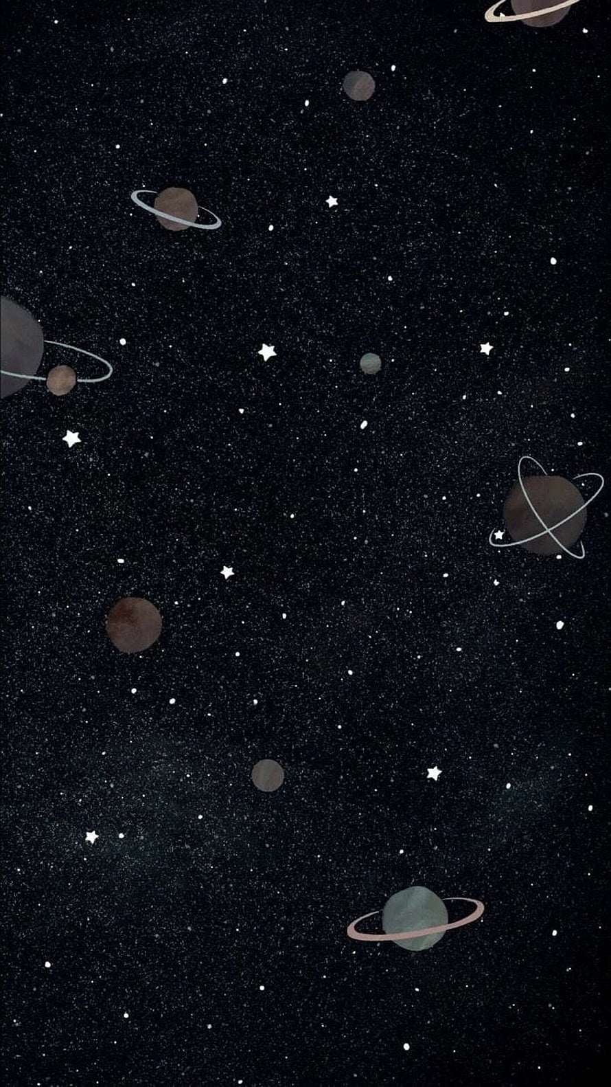 Minimalist Dark Space Illustration Featuring Ringed Planets and Scattered Stars HD phone wallpaper