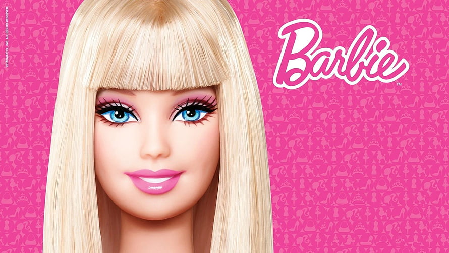 Barbie Blonde Doll Portrait with Pink Background and Logo HD wallpaper