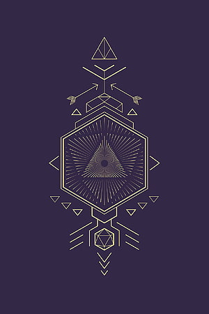 Dungeons and Dragons Geometric Dice Emblem with Radiant Sunburst on Dark Purple Background HD phone wallpaper
