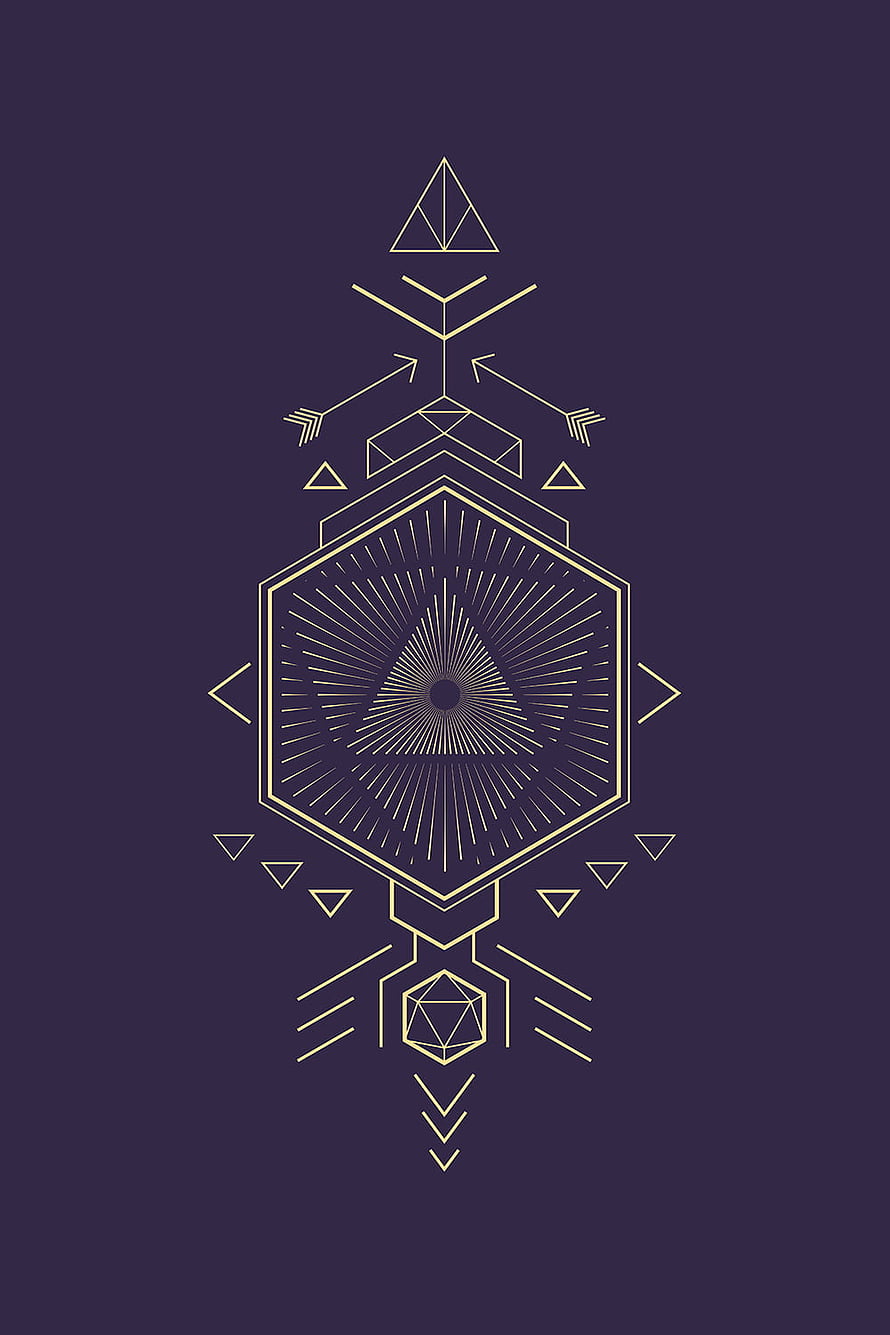 Dungeons and Dragons Geometric Dice Emblem with Radiant Sunburst on Dark Purple Background HD phone wallpaper