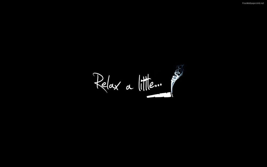 Minimalist Black Background with White Cursive Text and Smoking Cigarette Illustration HD wallpaper