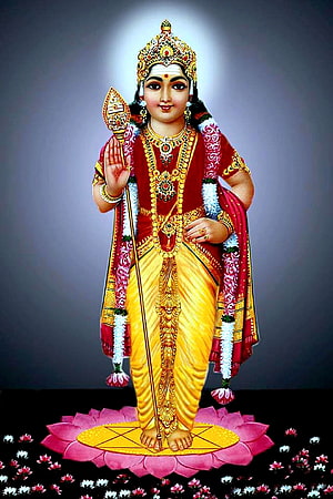 Baby Murugan Deity Illustration in Traditional Attire Standing on Lotus HD phone wallpaper