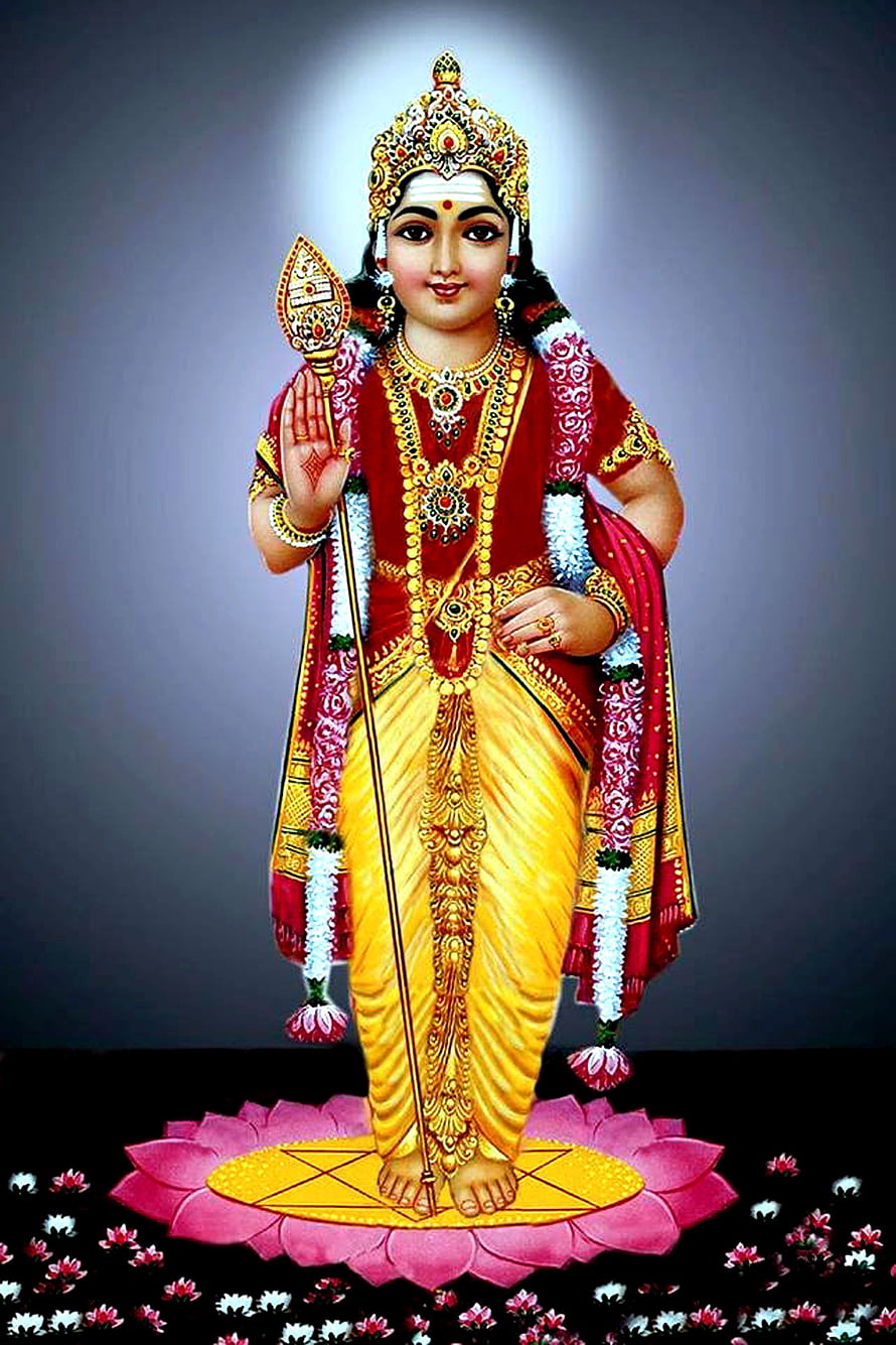 Baby Murugan Deity Illustration in Traditional Attire Standing on Lotus HD phone wallpaper