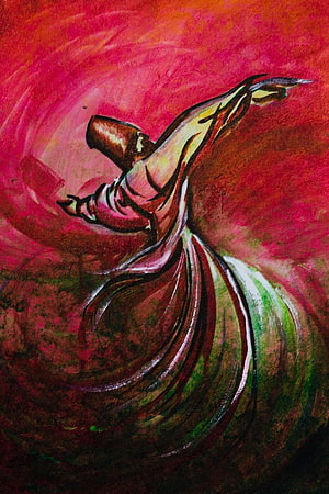 Whirling Dervish in Motion: Vibrant Sufi Spiritual Canvas Painting HD phone wallpaper